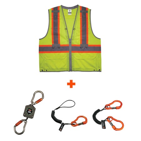 GLOWEAR BY ERGODYNE Lime Hi Vis Tool Tethering Safety Vest Kit, Class 2, 2XL/3XL 8231TVK